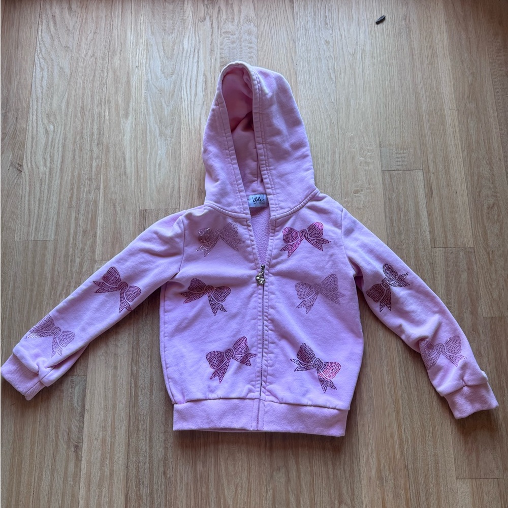 Lola + The Boys Pink Hoodie with Glitter Bow Designs